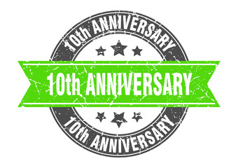 10th anniversary round stamp with green ribbon. 10th anniversary