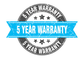 5 year warranty round stamp with turquoise ribbon. 5 year warranty