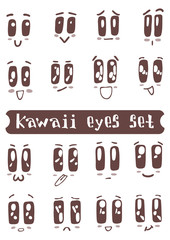 Kawaii eyes set contours vector illustration hand drawing text