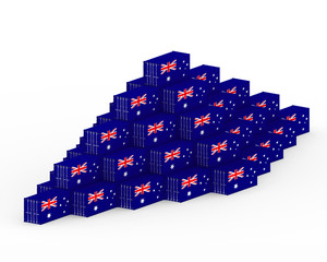 3D Illustration of Cargo Container with Australia Flag on white background with shadows. Delivery, transportation, shipping freight transportation.