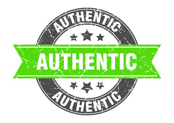 authentic round stamp with green ribbon. authentic