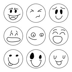 Set of hand drawn face on white background vector