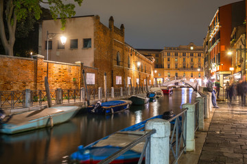 Canals of Venice city with beautiful architecture at night, Italy