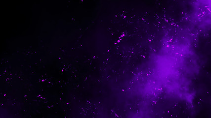 Smoke with purple embers particles texture overlays . Burn effect on isolated background.