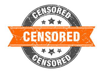 censored round stamp with orange ribbon. censored