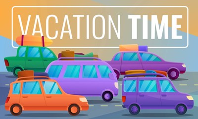 Car vacation time concept banner. Cartoon illustration of car vacation time vector concept banner for web design