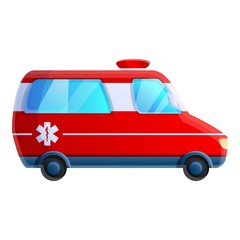 Red ambulance car icon. Cartoon of red ambulance car vector icon for web design isolated on white background