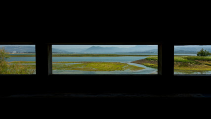 Bird watching hut with holes for fauna observation