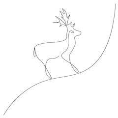 Christmas deer, one line drawing design vector illustration