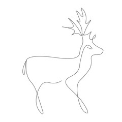 Christmas deer silhouette, one line drawing vector illustration