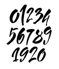 set of calligraphic acrylic or ink numbers. ABC for your design, brush lettering on a white background