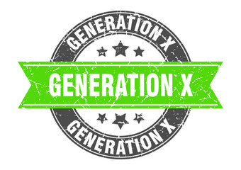 generation x round stamp with green ribbon. generation x