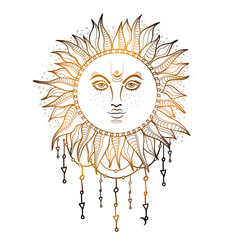 Hand drawn illustration of glossy sun.