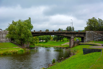 Fototapeta na wymiar Pskov, Trinity bridge over the Pskova river