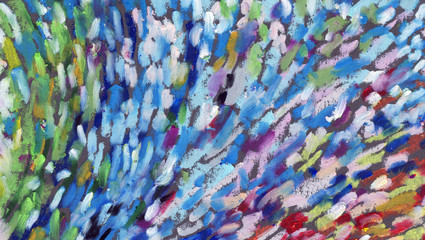 Abstract oil (wax) pastel smear painting. Canvas texture background. Horizontal long banner.