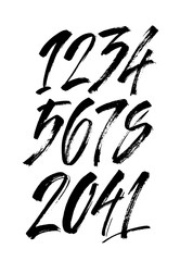 set of calligraphic acrylic or ink numbers. ABC for your design, brush lettering on a white background