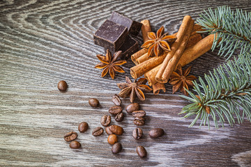 Christmas decorations on a wooden background