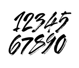 set of calligraphic acrylic or ink numbers. ABC for your design, brush lettering on a white background