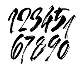 set of calligraphic acrylic or ink numbers. ABC for your design, brush lettering on a white background