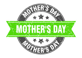 mother's day round stamp with green ribbon. mother's day