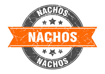 nachos round stamp with orange ribbon. nachos