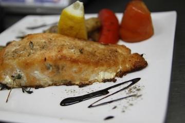 grilled salmon steak on a plate
