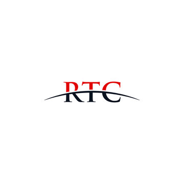Initial letter RTC, overlapping movement swoosh horizon logo company design inspiration in red and dark blue color vector