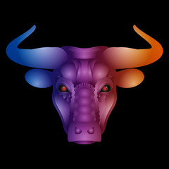 Vector Tribal Decorative Bull. Isolated Animal On White Background
