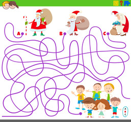 maze game with Santa Claus and children