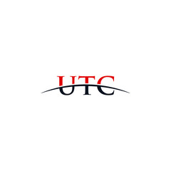 Initial letter UTC, overlapping movement swoosh horizon logo company design inspiration in red and dark blue color vector