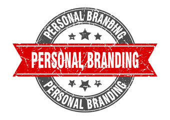 Fototapeta premium personal branding round stamp with red ribbon. personal branding