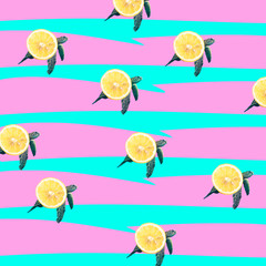 turtle and slice of lemon collage- on colorful bright background