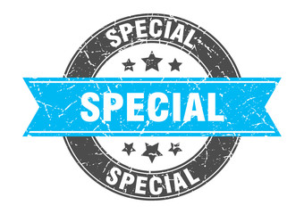 Fototapeta premium special round stamp with turquoise ribbon. special