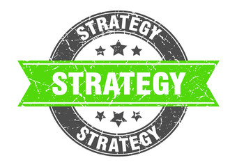 strategy round stamp with green ribbon. strategy