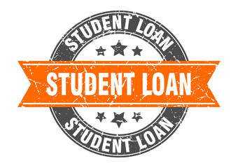 student loan round stamp with orange ribbon. student loan
