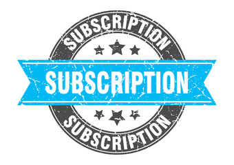 subscription round stamp with turquoise ribbon. subscription