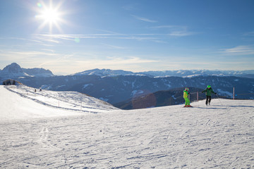 Dolomites, Italy - Mountain skiing and snowboarding. The Kronplatz (Plan de Corones), South Tyrol. - 299537126