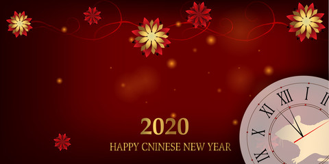 Fototapeta na wymiar 2020 Chinese New Year Rat zodiac sign. Red and gold festive background with rat.