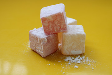 cubes of lokum delights isolated on white