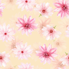 Watercolor illustration Little pink flowers cosmos blossom haand paint repeat background for fabric textile invitation card