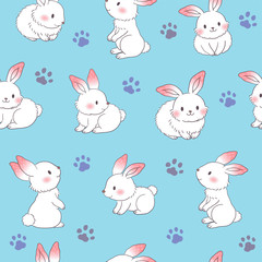 Seamless vector illustration of rabbit and footprint combination
