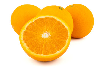 Fresh navel oranges isolated on white background. Save with clipping path.