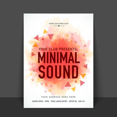 Minimal Sound Music Party celebration, one page Flyer, Banner or Template with date and time details.