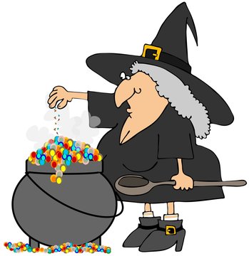 Halloween witch making a brew