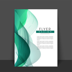 Flyer design with abstract green waves.