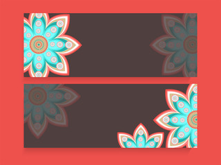 Website headers with floral elements.