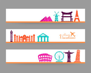 Exotic Vacations web headers for Travel concept.