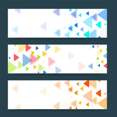 Colorful banners or headers with various triangles. Vector banners ready for your text or design.