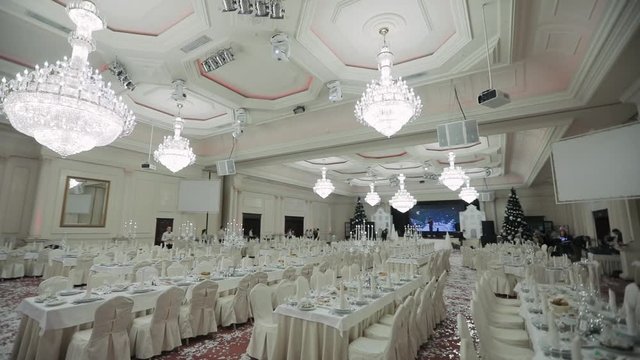 Wonderful big banquet hall with white decoration