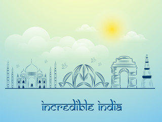 Incredible India background with Indian Monuments.